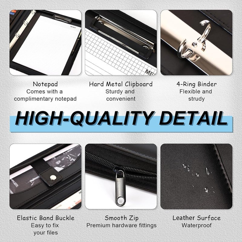 Eshow Portfolio Organizer - 3 Ring Binder with Zipper, Vegan Leather Business Padfolio Folder with Notepad Includes 5 Clear Sheet Protectors for Documents Files for Men Women - Image 4